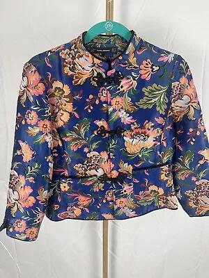 Zara Trafaluc Floral Womens Asian Embroidered Crop Jacket Hook Eye Closure Med • $24.99