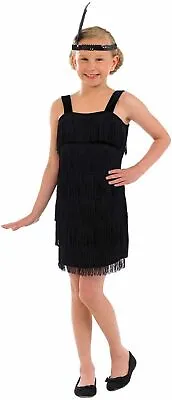 Girls 20s Black Flapper Fringe Dress S - XL Kids 1920s Charleston Fancy Dress • £16.99