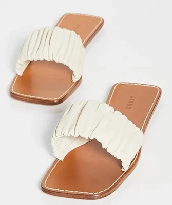 $95 • Buy STAUD Nina Ruched Leather Slide Sanda Women's Size 37 US 7 Cream $250