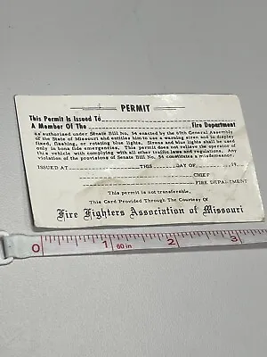 1950s Fire Fighters Assn Missouri Old Vintage Fireman Siren Lights Permit Card • $4.50