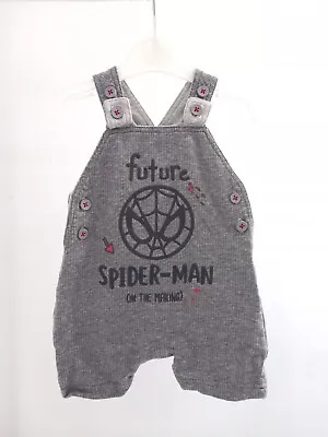 MARVEL Baby Boys 0-3 Months Grey SPIDERMAN Dungarees Outfit Clothes Superhero • £3