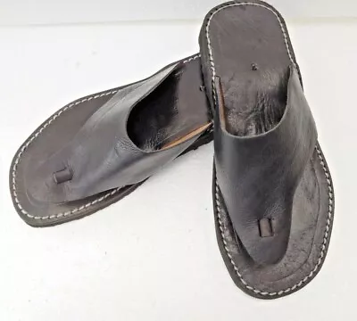 Mens 100% Moroccan Leather  Toe Post Flip Flops  * Sandals * Black  *   • £19.99