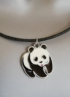 Panda Bear Necklace - Black & White Enamel Pendant & 17 Inch Cord Necklace • £3.29