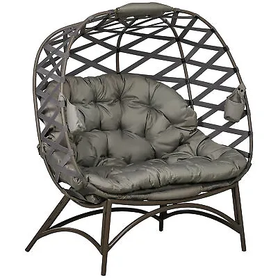 Outsunny 2 Seater Egg Chair Outdoor With Cushion Cup Pockets - Sand Brown • £173.99