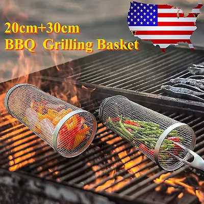 2pcs BBQ TOOL Grilling Basket Round Rolling Grill Rack Mesh Cylinder (20cm+30cm) • $20.25