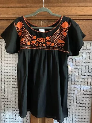 Women's Embroidered Mexican/Boho Top SZ Medium OSU Cowboys Orange/Black NWT - NR • $12.99