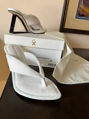 Good American Kardashian Clear Lucite Wedge Sandals White Terry Women’s Size 8 • $55