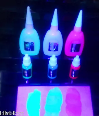 3x Invisible Fluorescent Ink Security Bodyart Painting UV Blacklight Glow • £20.65