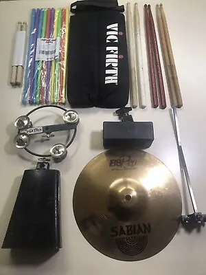 Drum Lot Sabian Pro-Mark Zildjian Vic-Firth Cymbal Sticks Bag Bell Percussion • $104.66