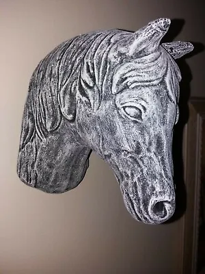 Stone/concrete Garden Ornament Of A Horse's Head Wall Plaque In Black And White • £21.95