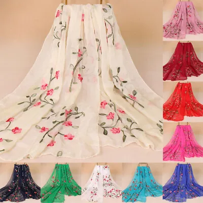 £7.67 • Buy Vintage Long Dupatta Chiffon Flower Embroidered Stole Woman Hijab Scarf Sarong