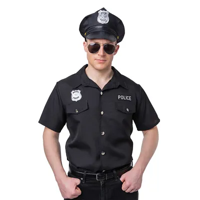 Mens POLICE OFFICER SHIRT PC Cop Uniform Fancy Dress USA New York EM-3297 • £9.95