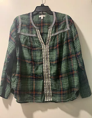 J. CREW Women's Plaid Peasant Top Shirt Blouse Size 8 • $15