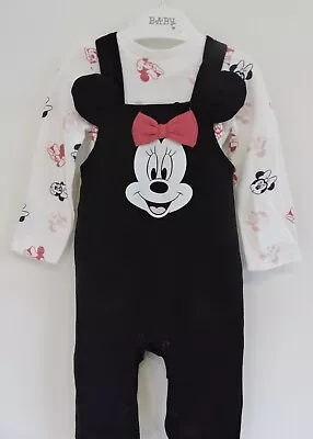 Disney Minnie Mouse Dungarees And Bodysuit For Baby Girl.  Various Ages.  NEW • £9.99