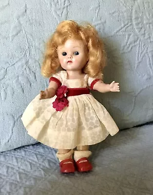 VTG 1950s Strung Vogue Ginny Doll Straight Leg Non-Walker Blonde + Medford Dress • $65
