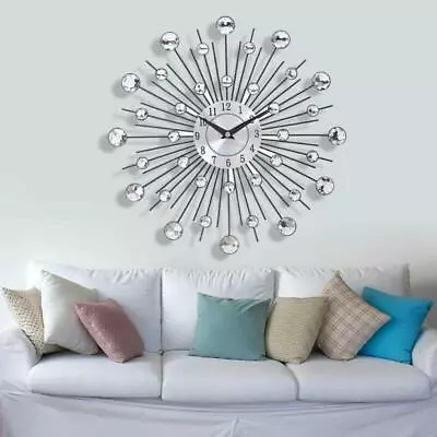 £31.90 • Buy Sunburst Metal Crystal Wall Clock Large Modern Home Art Decor 33cm Battery Watch