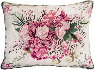 $299 • Buy Throw Pillow Needlepoint Floral Fusion 16x20 20x16 Green Red Off-White Wool