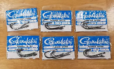 6 Packs Gamakatsu Worm Hooks 01415 Size 5/0  Universal Straight Shank 5 Pr Pack • $17.99