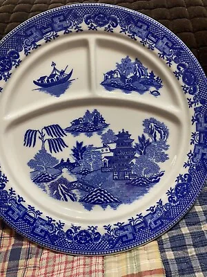 Vintage Moriyama Blue Willow Divided Grill Dinner Plate 10.5  Inches Japan • $24.99