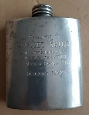 £9.99 • Buy Vintage Pewter Hip Flask 3oz English Sheffield 1982 With Inscription