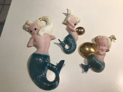 Vintage Freeman McFarlin 3 Pc Mermaid Ceramic Wall Plaque Set • $175
