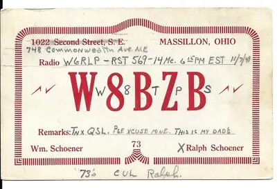 QSL  1941 Massillon OH   Radio Card • $6.02