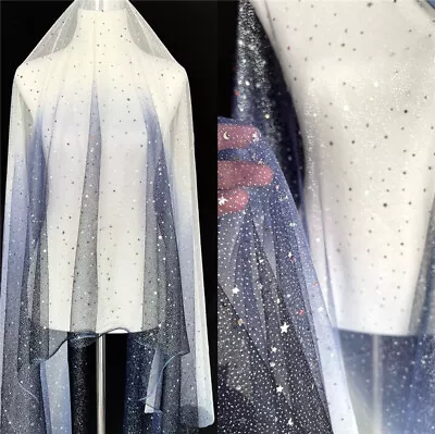 Stars Starry Lace Mesh Fabric DIY Costume Table Cloth Curtain Dance Dress Prob • $10.99