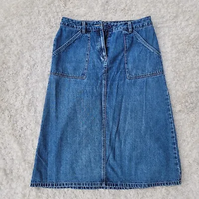 Kim Rogers Y2K Denim A Line Skirt Pork Chop Pockets Medium Wash Sz 8 Modest  • $12