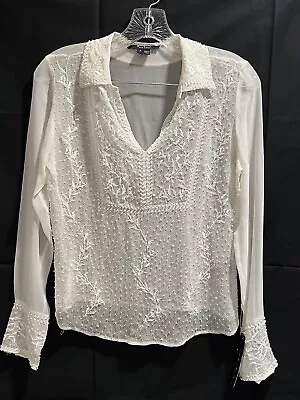 ECI New York Silk Top (S) Beaded Embroidered Long Sleeve Evening • $30