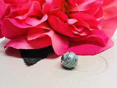 $29 • Buy Pandora Enamel Vine Leaves Blue Green Leaf Silver Barrel Charm 790525