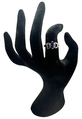 Solid 10K LGL Yellow Gold Blue Sapphire Diamond Accent Ring Size 6.5 • $149.99