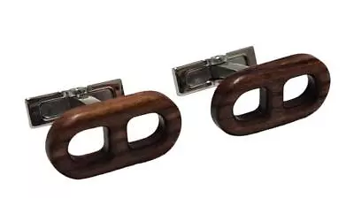 Authentic HERMES Cufflinks Swood Shaline Dunkle Men's HERMES Wooden • $663.69