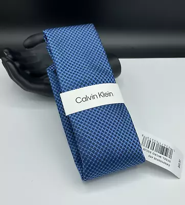 Calvin Klein Men's Polyester Neck Tie ~ Blue ~ Steel Micro Solid ~ MSRP: $69.50 • $17.99