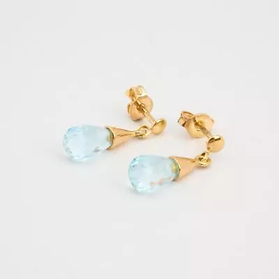 Earrings With With Aquamarine In 18K Gold 0.71 Inches | Vintage Solid Gold | F • $330