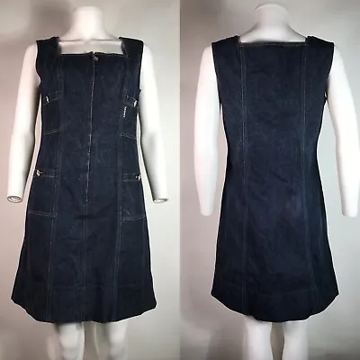 Rare Vtg Chanel 90s Blue Denim Logo Tag Dress M 42 • $488