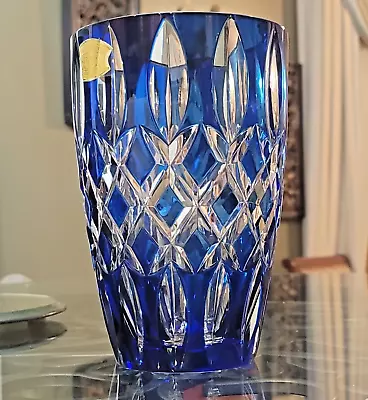 $380 • Buy Rare Val St. Lambert Heavy Cobalt Blue Cut To Clear Crystal Vase Signed 9 