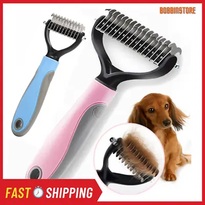 Pet Grooming Brush 2 Sided Undercoat Rake Safe De-matting Comb For Dogs & Cats • £9.98