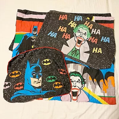 Vintage 1989 Batman Joker Bedspread Comforter Queen Full Bed Pillowcases Damaged • $58.04