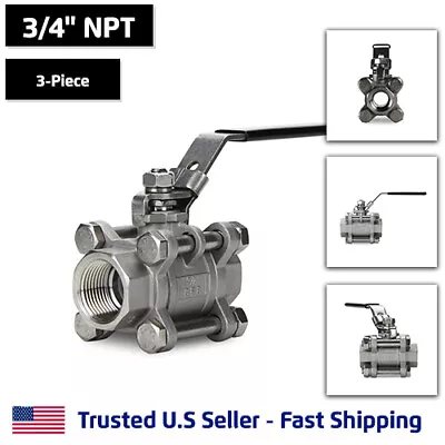 3/4  3-Piece Full Port Ball Valve Stainless Steel FNPT Threaded SS 1000 WOG • $33.44