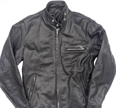 $253 • Buy Schott NYC 641 Black Leather Jacket Size 36 Cafe Racer Style Motorcycle Auth