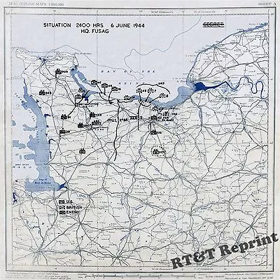 Wall Art Of WWII Map D-Day US Army Position June 6 1944  13x13 Inches • $18.75