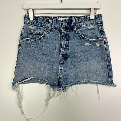 Zara Denim Raw Cut Off Hem Mini Skirt Light Wash Denim Jeans Size Xs • $16.80