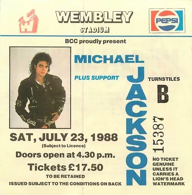 Vintage Concert Ticket - Michael Jackson - Wembley Stadium July 23 1988 • £45