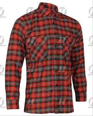 Cotton Shirt Flannel Brushed Check Work Lumberjack Tartan Sleeve Casual Stripe • £8.90