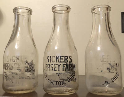 $17.50 • Buy Set Of 3 Sickers Jersey Farm One Quart Pyro Milk Bottles - Coshocton, Ohio (OH)