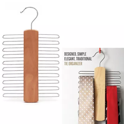 Wooden Tie Coat Hangers Holder Rack Storage Suit Belt Wardrobe Organizer-20 Bar • £4.89