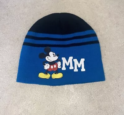 Disney Mickey Mouse MM Beanie Knit Winter Hat Blue Black Unisex Apparel Acrylic • $4.99