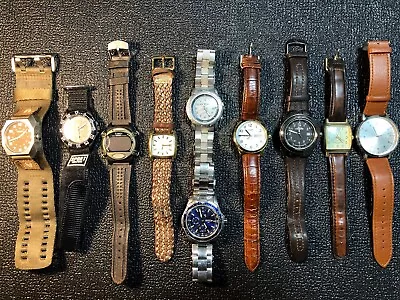 Men’s Watch Lot Of (10) Watches NixonTimex ExpeditionIndigloFossilArmitron • $29.99