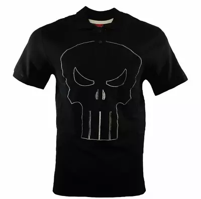 Men's Polo Shirt MARVEL PUNISHER Embroidered SKULL Comic %100 Cotton  Black  NEW • $13.99