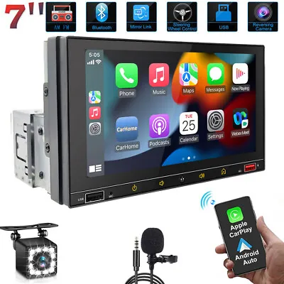 1 Din Single Car Head Unit 7  Screen Car Radio Stereo Player Apple Carplay +Cam • $114.50